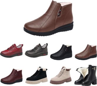 Generic womens waterproof snow boots Snow Boots Women Round Toe Warm Fluffy Fur Lined Wide fit Wedge Shoes Non-Slip Side Zipper Design Booties Lightweight wit