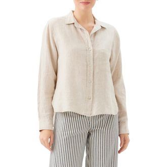 Karen Kane Linen Button-Up Shirt in Oatmeal at Nordstrom, Size X-Small