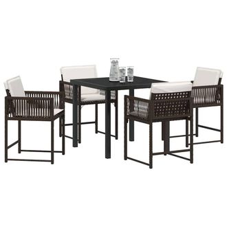 Berkfield Home Modern 5 Piece Garden Dining Set with Cushions Brown Poly Rattan
