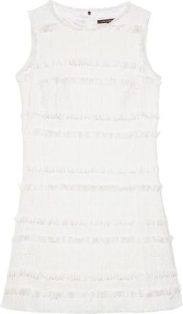 Luisa Cerano Kleedjes, Dames, Wit, S, Tweed, Fancy-Tweed Shiftjurk met Franjes