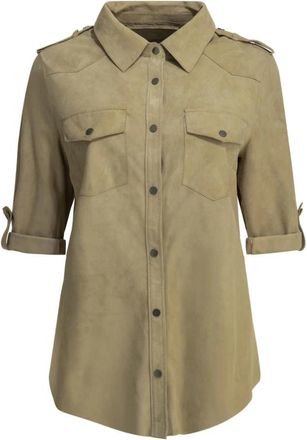 Salvatore Santoro Texas Suede Shirt - Dames - Overhemden - Beige - S - Leer - Overhemden