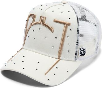 Cult of Individuality Arch Logo Crystal Embellished Trucker Hat in Winter White at Nordstrom