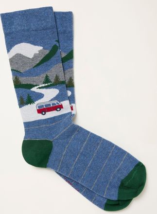 Fat Face FatFace Blue Camper Scene Socks