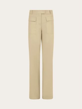 Ferragamo Beige Straight Cotton Trousers, Brand Size 44 (US Size 10)