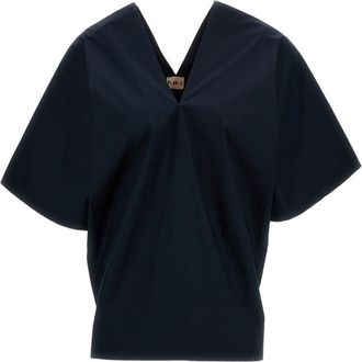Plan C V-Neck Cotton Top with Wide Short Sleeves