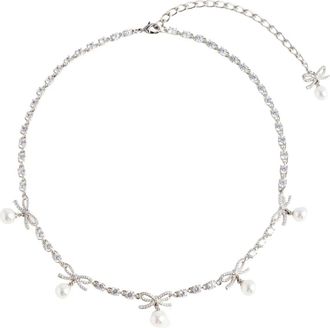 Self Portrait Collar con Charm de Perla y Lazo de Cristal - Accessories - Mujer - Gris - ONE SIZE