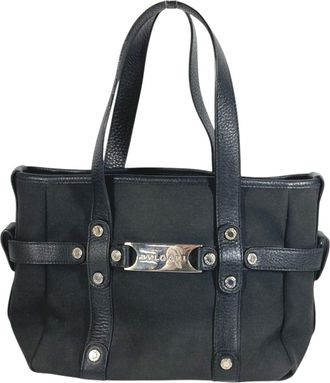 Bulgari Black Leather Canvas Handbag Tote Bag (Pre-Owned)