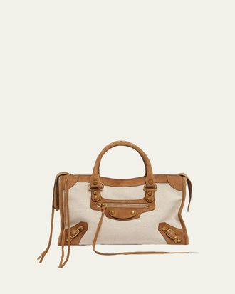 Balenciaga Le City Small Suede-Trim Canvas Tote Bag