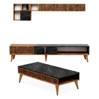 Dmora Set De Muebles De Sala Ollomont, Modulares, 9 Estantes, 2 Puertas, Nogal Marr&oacute;n