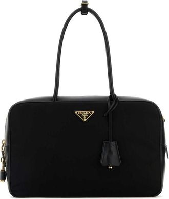 Prada Black Leather And Re-nylon Handbag