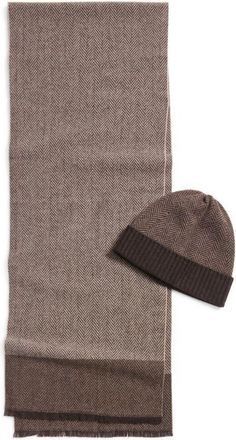 Nordstrom Wool & Cashmere Beanie & Scarf Set in Brown at Nordstrom