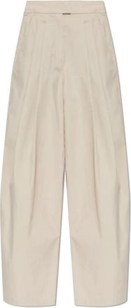 Emporio Armani Geplooide Broek - Dames - Wijde Broeken - Beige - XS - Katoen - Broeken