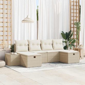 vidaXL Vidaxl Conjunto De Sof&aacute; De Jard&iacute;n 6 Pcs Beige Rat&aacute;n Sint&eacute;tico