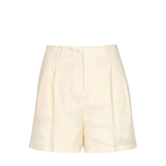 Semicouture Short Shorts, female, Beige, Size: M Linen Beige Shorts with French Pockets