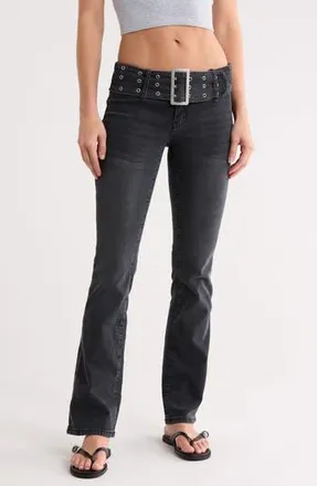Madden Girl Belted Bootcut Jeans in Washed Black at Nordstrom Rack, Size 11