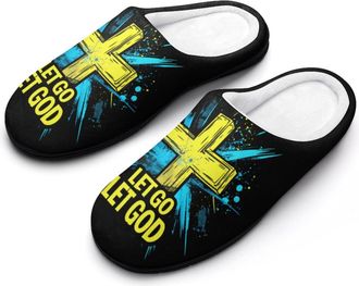 Generic Splash Let Go Let God Slippers Men Winter Warm Cotton Anti-Slip Indoor Slip-Ons House Shoes