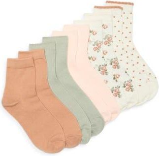 Nordstrom Rack 5-Pack Floral Scallop Dress Socks in Mint Floral Beige Multi at Nordstrom Rack, Size 9/11