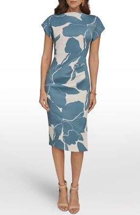 DKNY Floral Print Sheath Dress in Washed Indgo/Cream at Nordstrom, Size 8