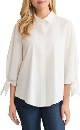 Jones New York Tie Sleeve Front Button Shirt in Nyc White at Nordstrom, Size Medium