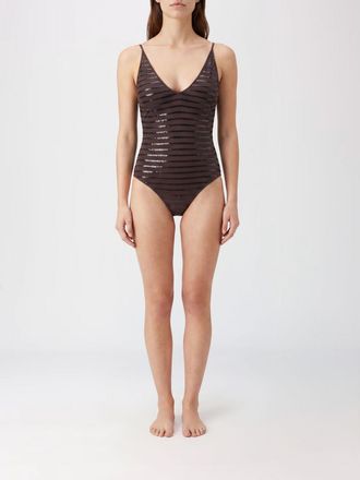 Brunello Cucinelli Costume da bagno intero con scollo a triangolo e ricamo a righe