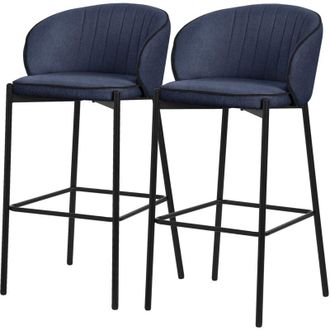 ML Design ML-Design Set 2 Sgabelli da Bar Blu Scuro con Rivestimento in Tessuto, Altezza 76 cm, Struttura in Metallo, con Schienale Arrotondato e Poggiapiedi