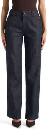 Mani&egrave;re De Voir Florence Denim High Rise Straight Leg Jeans in Indigo at Nordstrom, Size 12