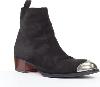Giuseppe Zanotti Sheldon black suede metal toe block heel boots