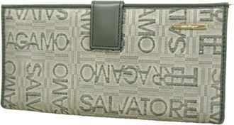 Ferragamo Gray Canvas Long Wallet (Bi-Fold) (Pre-Owned)