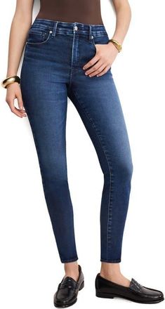 Good American Soft-Tech Good Legs Frayed Skinny Jeans in Indigo1068 at Nordstrom, Size 00