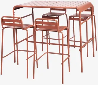 Sweeek Mesa alta de jardín con 4 sillas altas de acero