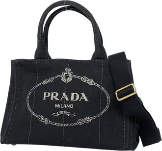 Prada Black Nero Canapa Canvas Shoulder Bag Tote Bag (Pre-Owned)