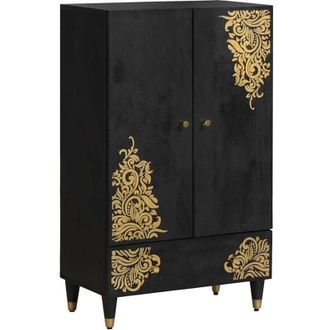 vidaXL Highboard with Drawer Black 60 x 33 x 100 cm Solid Mango Wood vidaXL