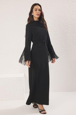 Trendyol Modest Dames Zwart Effen Maxi Lang Stijlvol/Avond Recht Modest Avond Jurken