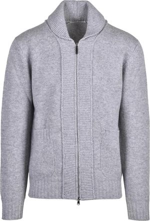 KANGRA Light Grey Wool Zip Jacket With Textured Knit And Ribbed Details