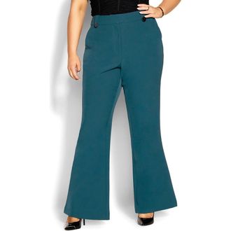 City Chic Vienna High Waist Flare Pants in Jade at Nordstrom, Size Xxs