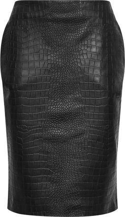 Alex Perry S0207Re 26 Crocodile-Embossed Leather Midi Skirt - Dames - Leren & Su&egrave;de rokken - Zwart - S - Leer - Rokken