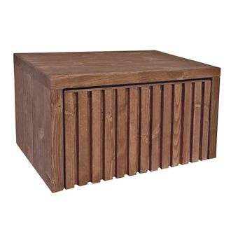 NATYAL Mesita de noche flotante de madera caj&oacute;n alistonado tono oscuro 40cm