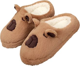 Generic Brown Female Indoor Home Sandals with Capybara Design for Fall Winter Flat and Silent Trendy for Comfortable Wear