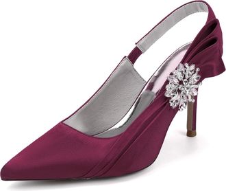 Generic Satin Pointed Toe Pumps Wedding Shoes Womens Elegant Bridal Stiletto Shoes Dress Wedding Reception Shoes 8.5Cm,Burgundy,10 UK