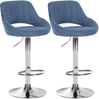 Clp Juego De 2 Taburetes De Bar Milet Con Tapizado De Tela Azul Metal Cromado