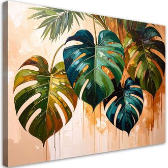 Artgeist Quadro su tela, Monstera Foglie effetto vernice - 100x70