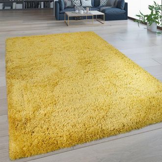 Paco Home Paco Home Alfombra De Salón Pelo Largo Lavable Shaggy Estilo Flokati Monocolor En Amarillo 140x200 cm