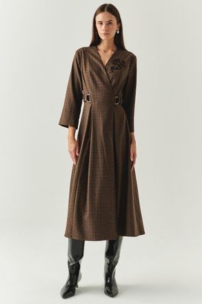 Exquise Notched Lapel Plaid Wrap Midi Dress in Multicolor at Nordstrom, Size Xx-Large