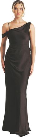 Six Stories Asymmetric Bardot Satin Bridesmaid Dress in Black at Nordstrom, Size 10