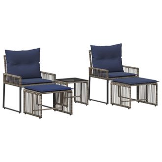 vidaXL Juego De Muebles De Exterior 11 Pcs Gris Y Azul Marino Vidaxl