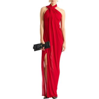Balmain Long draped jersey dress in Red at Nordstrom, Size 40 Eu
