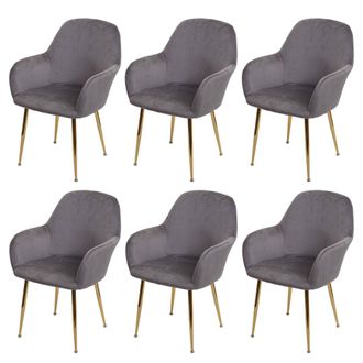 Hhg Hhg - Juego De 6 Sillas De Comedor 240, Silla De Cocina, Dise&ntilde;o Retro, Gris Terciopelo, Patas Doradas