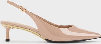 Charles & Keith Curtis Patent Pointed-Toe Kitten-Heel Slingback Pumps