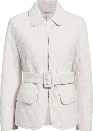 Another Tomorrow diamond-quilted belted puffer jacket - women - Organic Cotton/Recycled Wool/Recycled Polyester - 42 - Neutrals