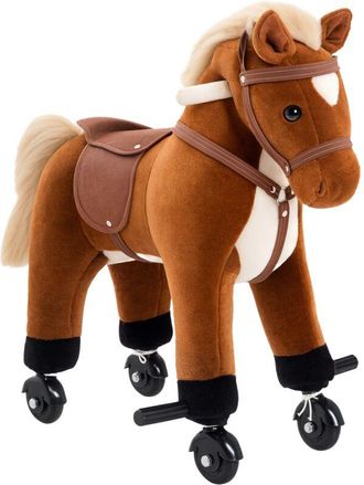 HOMCOM Homcom - Caballito Para Bebes De +2 A&ntilde;os Caballo Con Ruedas Sonidos De Relincho Palos Y Pedales Carga 60 Kg 55x23x60 Cm Marr&oacute;n